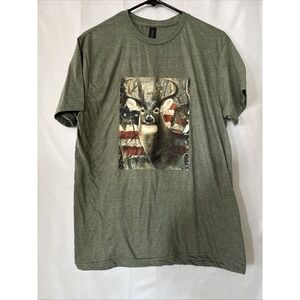 American Deer Short Sleeve T-Shirt USA Flag Whitetail Buck Hunting Outdoors NWOT